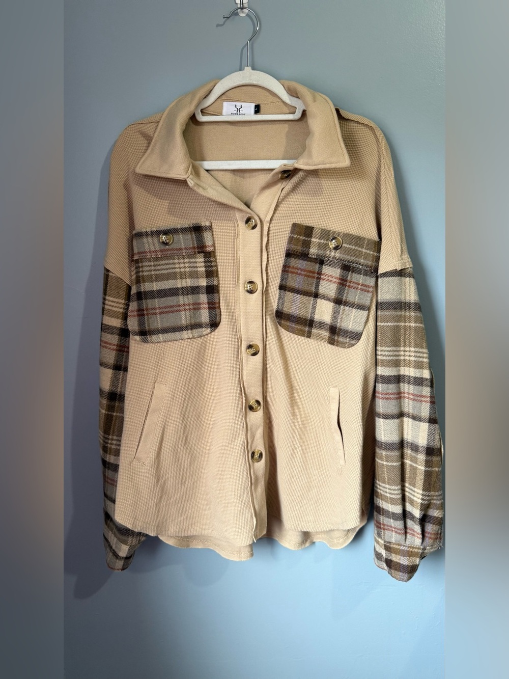 Homebody Beige Plaid Pocket Button-Front Jacket size large